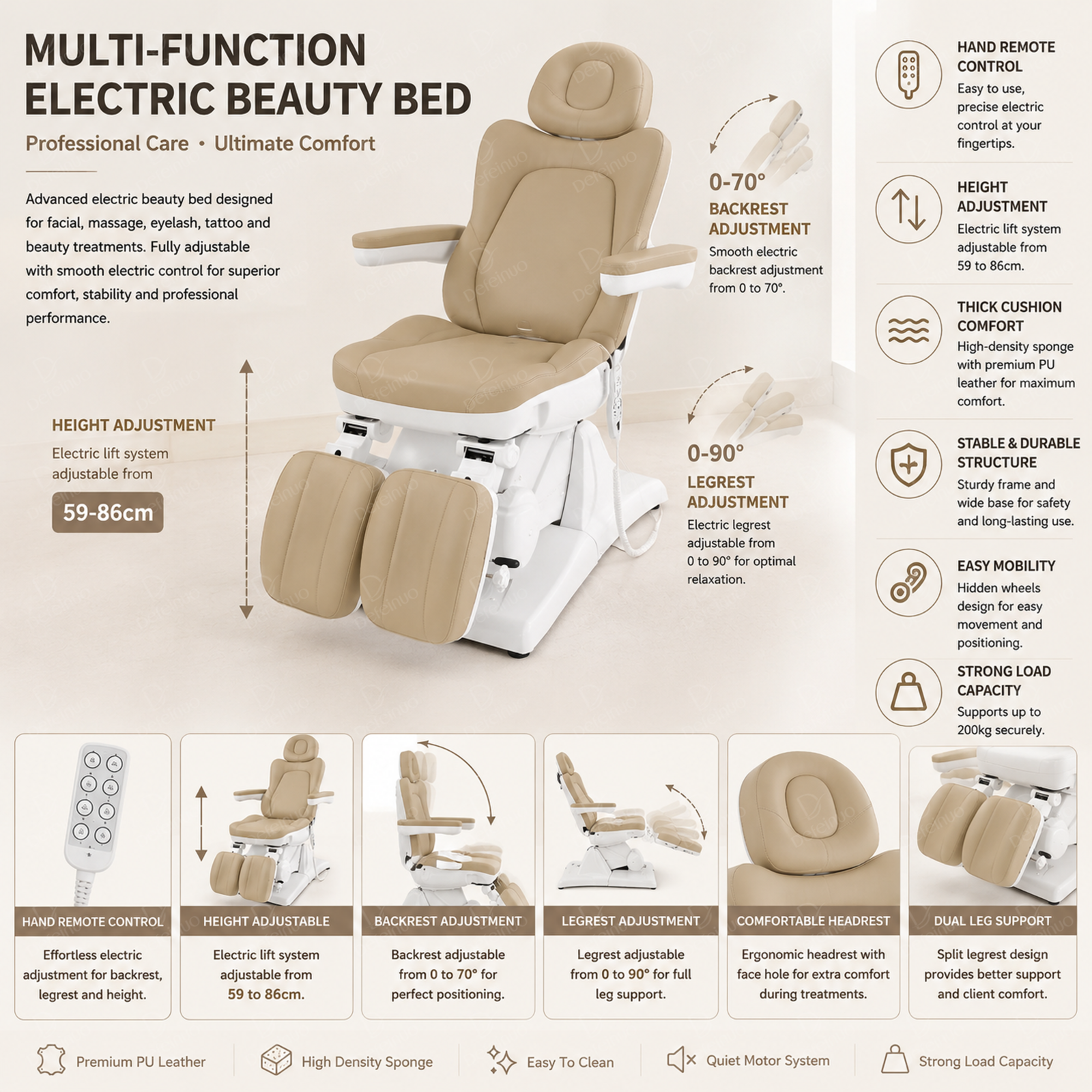 3 Motor Electric Beauty Chair for Facial Podiatry and Pedicure Use DN0042_Electric Beauty Chairs