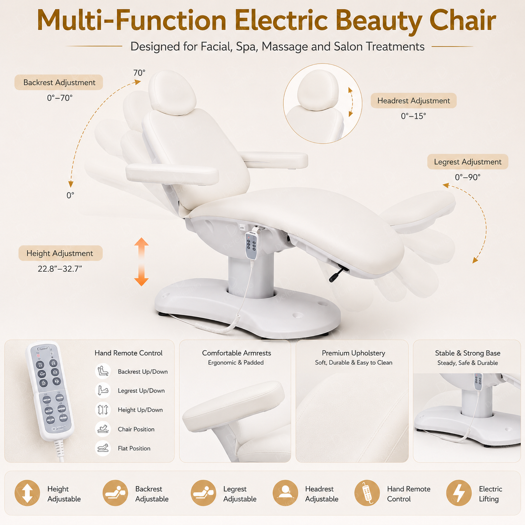 Rotating Electric Beauty Chair with Adjustable Footrest and Leg Support DN0044_Electric Beauty Chairs