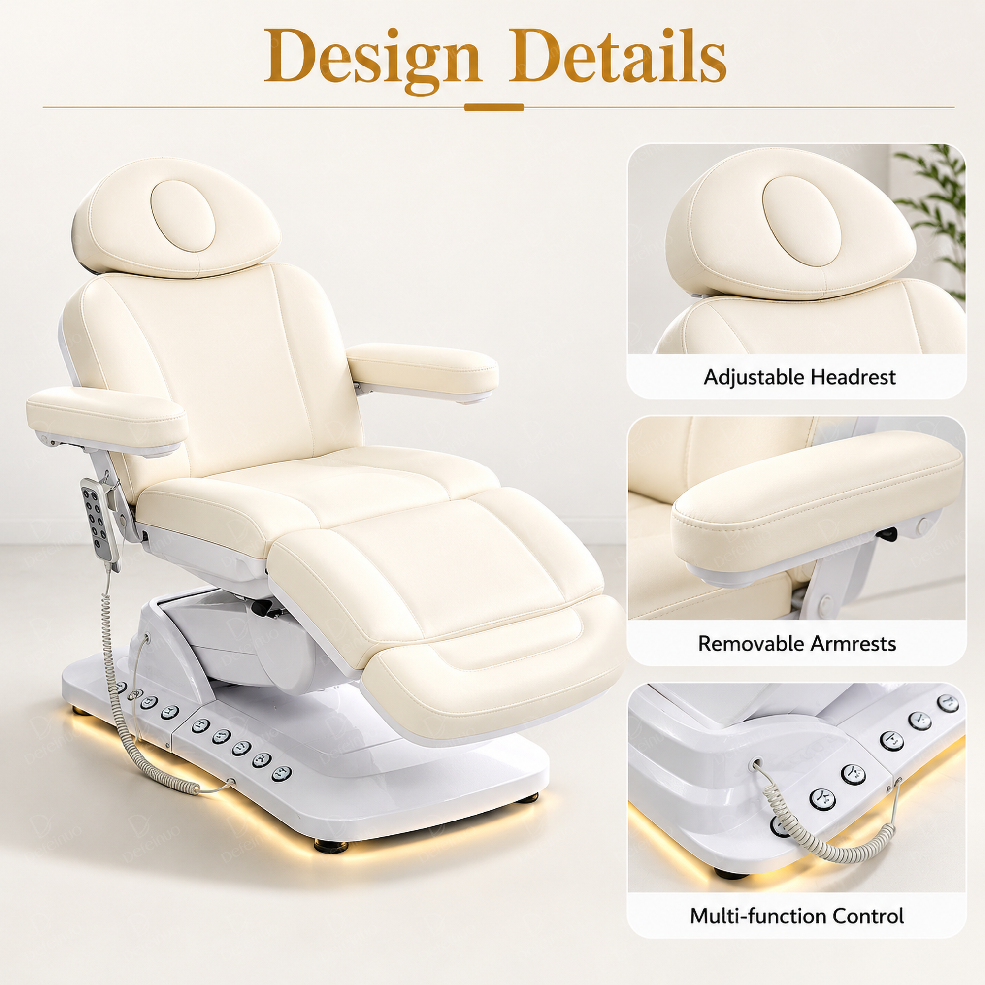 3 Motor Electric Beauty Chair with LED Light and Adjustable Height DN0035_Electric Beauty Chairs