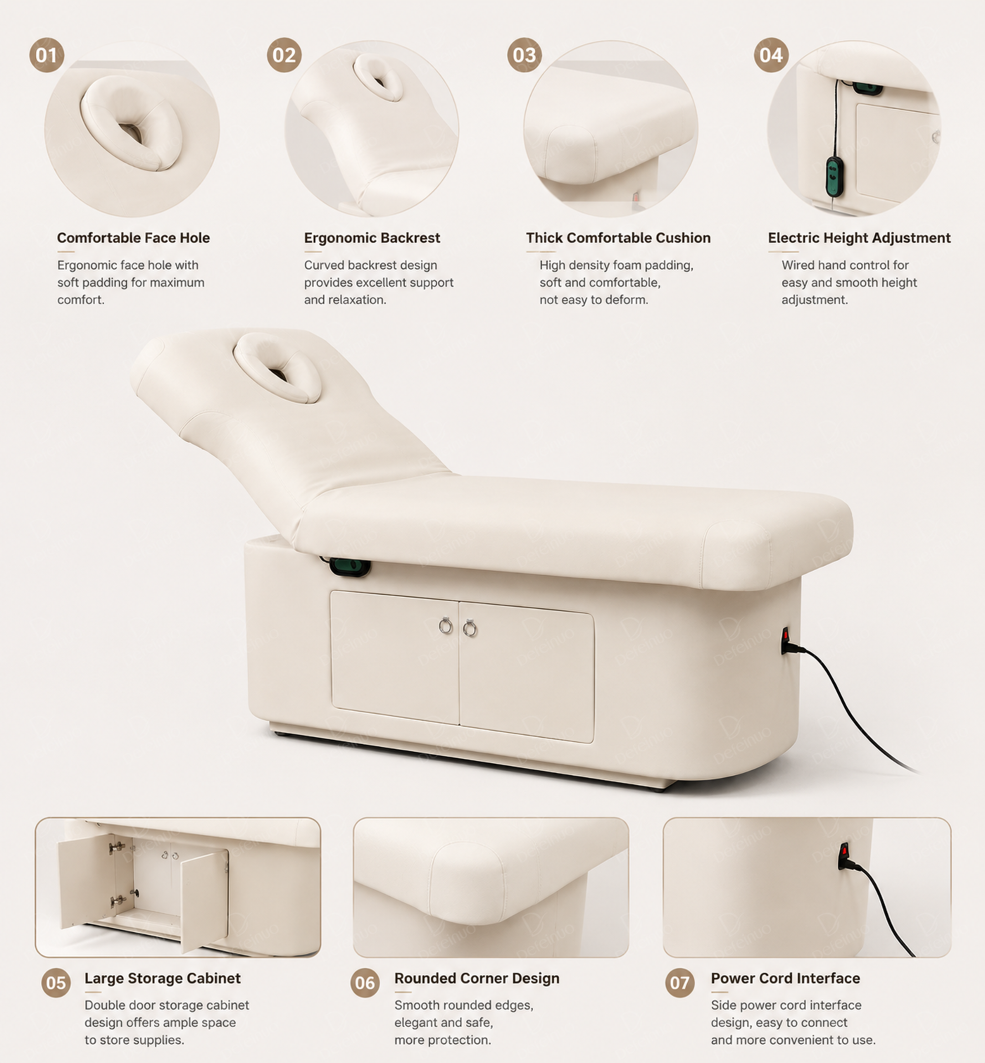 1 Motor Electric Beauty Bed with Adjustable Backrest and Storage for Salon Use DN0021_1 Motor Beds