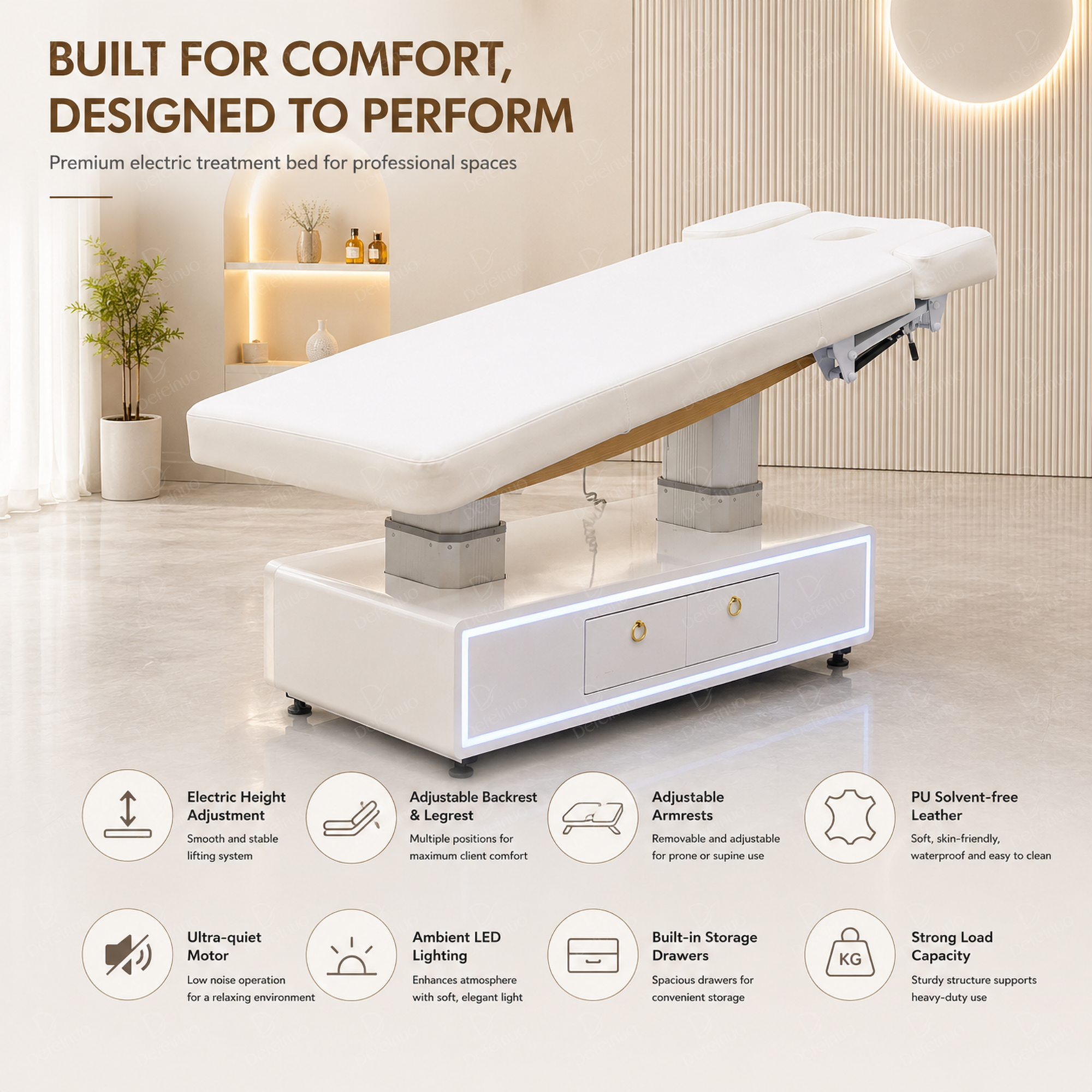 4 Motor Electric Beauty Bed with LED Lights and Storage for Spa Use DN0239_4 Motor Beds