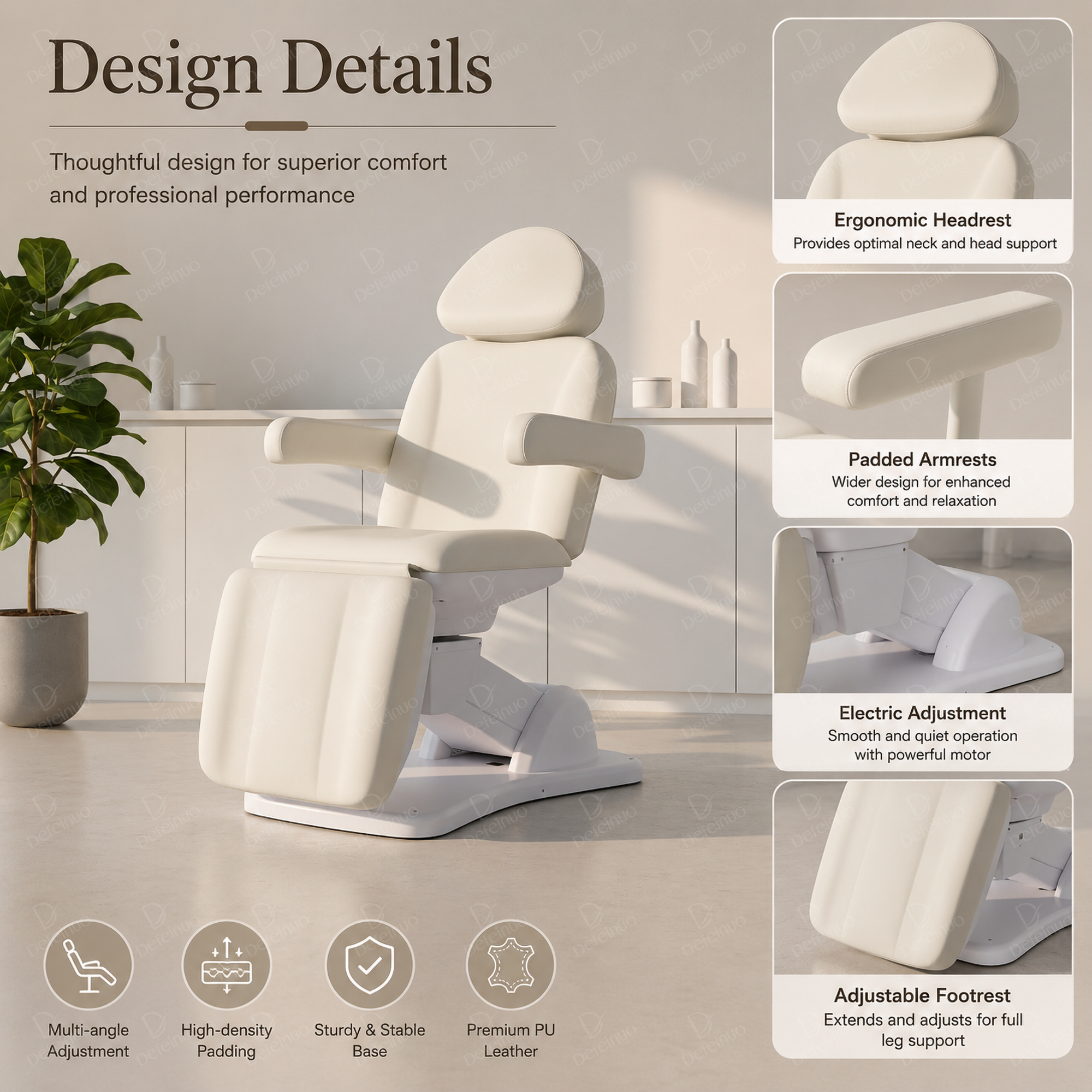 3 to 4 Motor Electric Beauty Chair with Armrests for Facial and Medical Spa Use DN0029_Electric Beauty Chairs