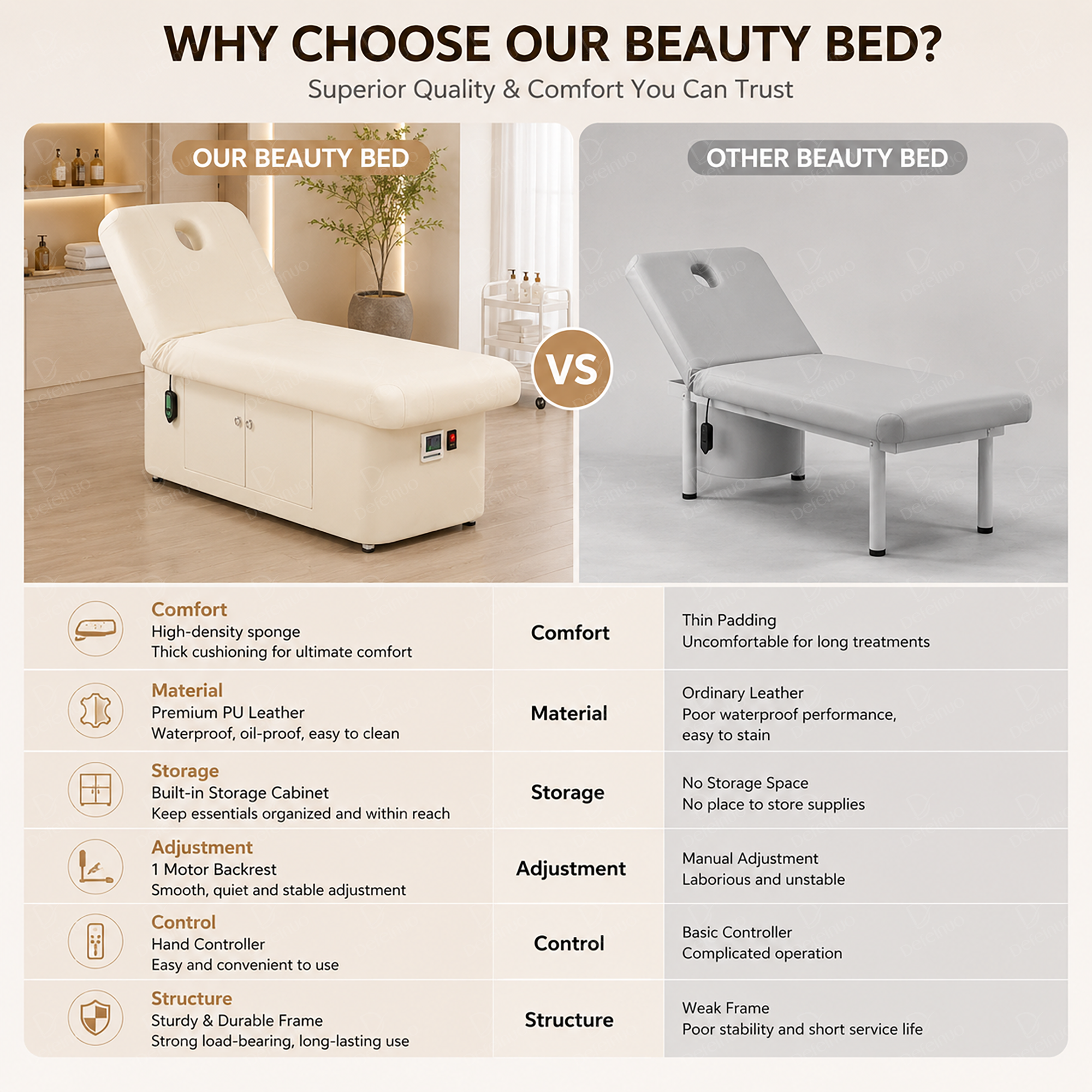 1 Motor Electric Beauty Bed with Heating Function and Storage Cabinet for Salon Use DN0003_1 Motor Beds