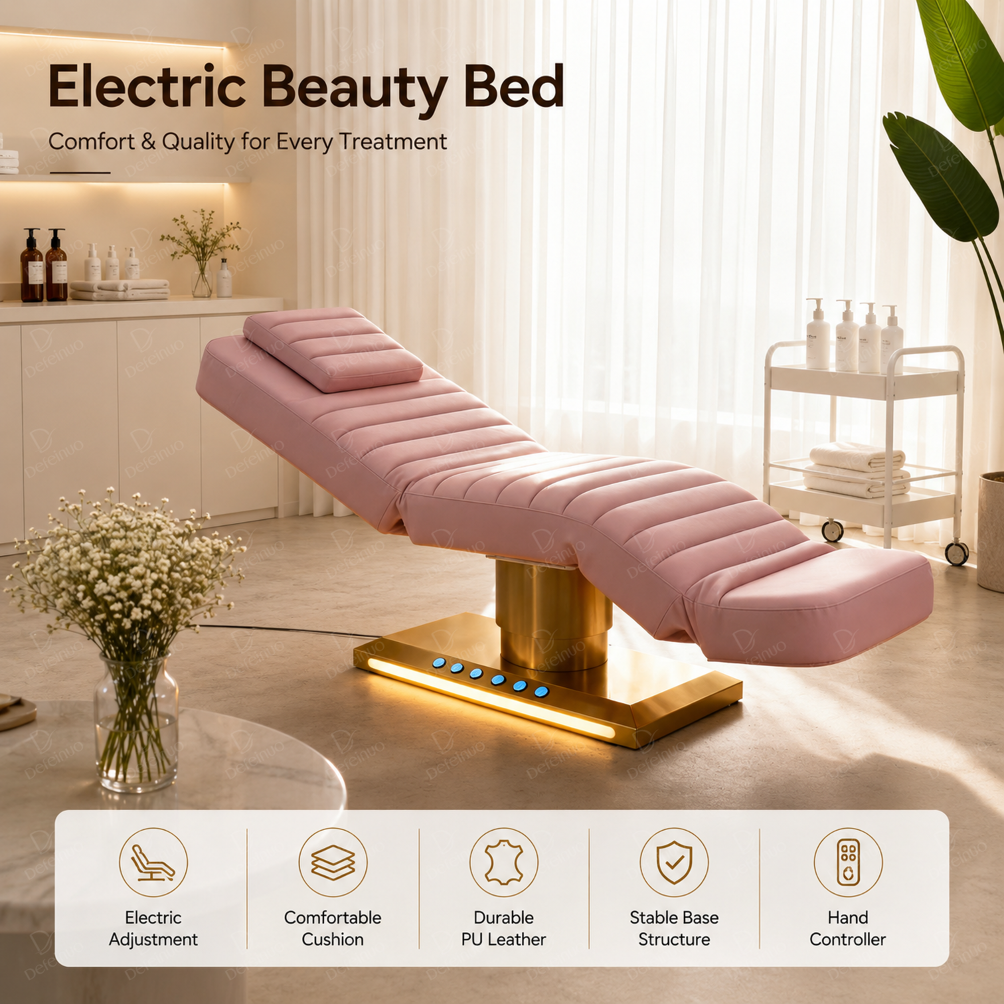 Pink 3 Motor Electric Massage Bed with Foot Control and Adjustable Backrest DN0031_Electric Beauty Chairs