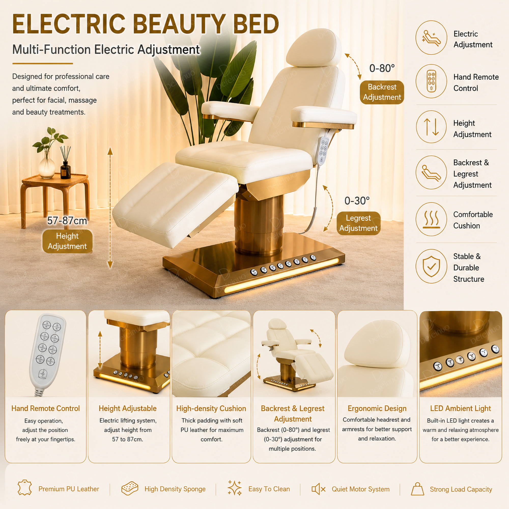 Reclining Treatment Couch for Spa Clinic and Rehab Therapy Use DN0032_Electric Beauty Chairs