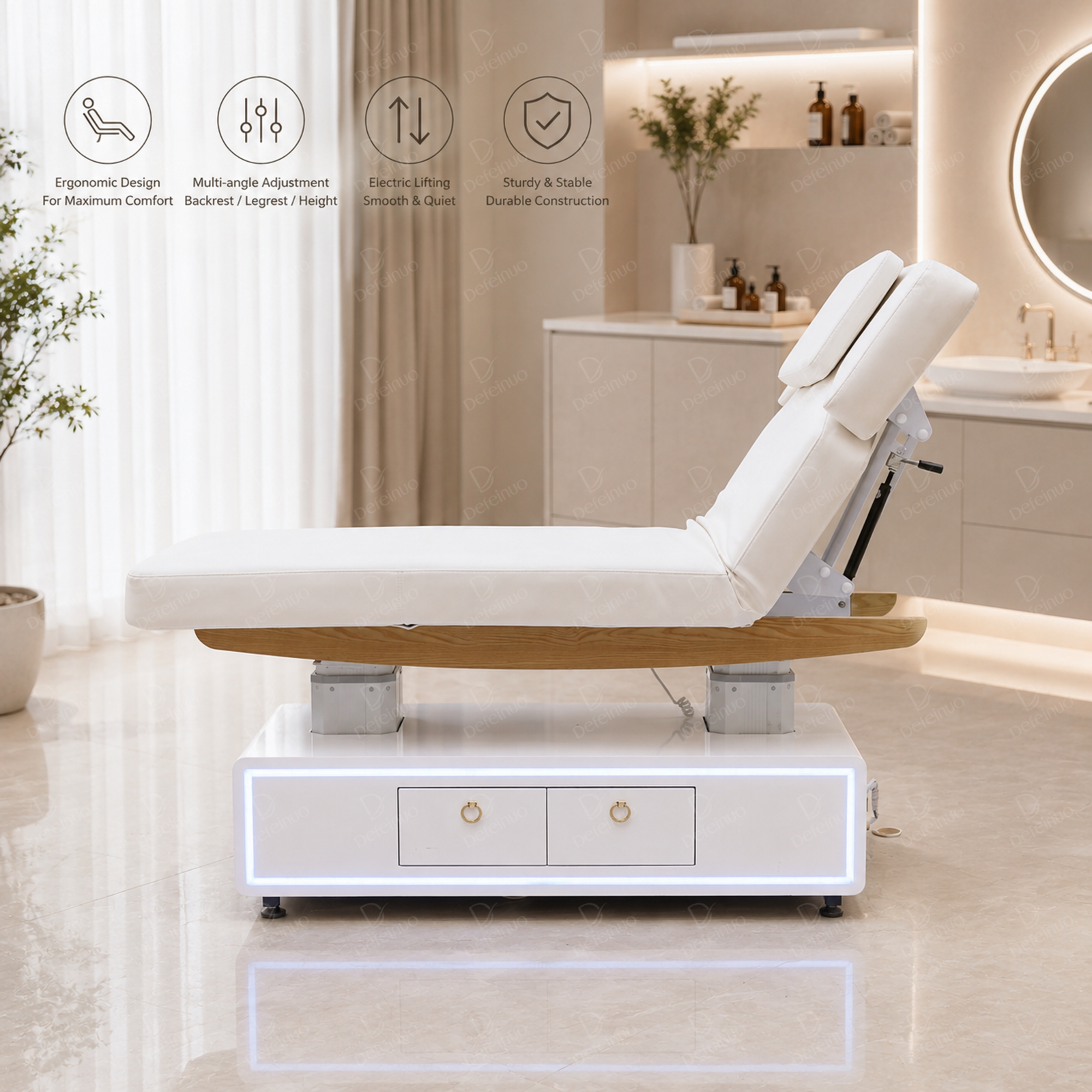4 Motor Electric Beauty Bed with LED Lights and Storage for Spa Use DN0239_4 Motor Beds