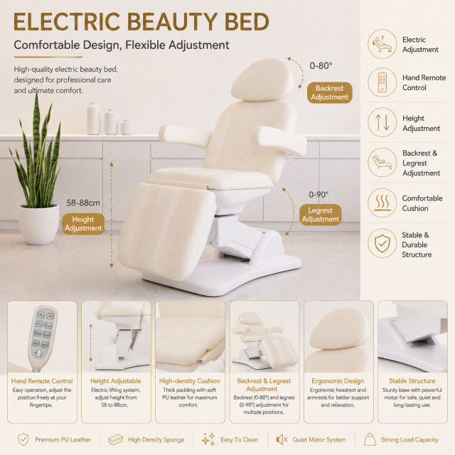 3 to 4 Motor Electric Beauty Chair with Armrests for Facial and Medical Spa Use DN0029_Electric Beauty Chairs