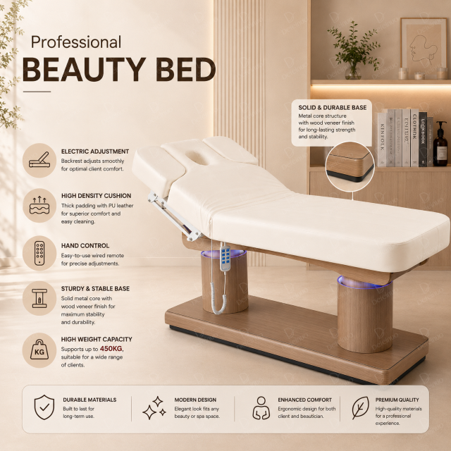 Heated Electric Beauty Bed with PU Leather for Lash and Facial Treatment DN0287_4 Motor Beds