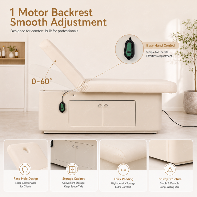 1 Motor Electric Beauty Bed with Heating Function and Storage Cabinet for Salon Use DN0003_1 Motor Beds