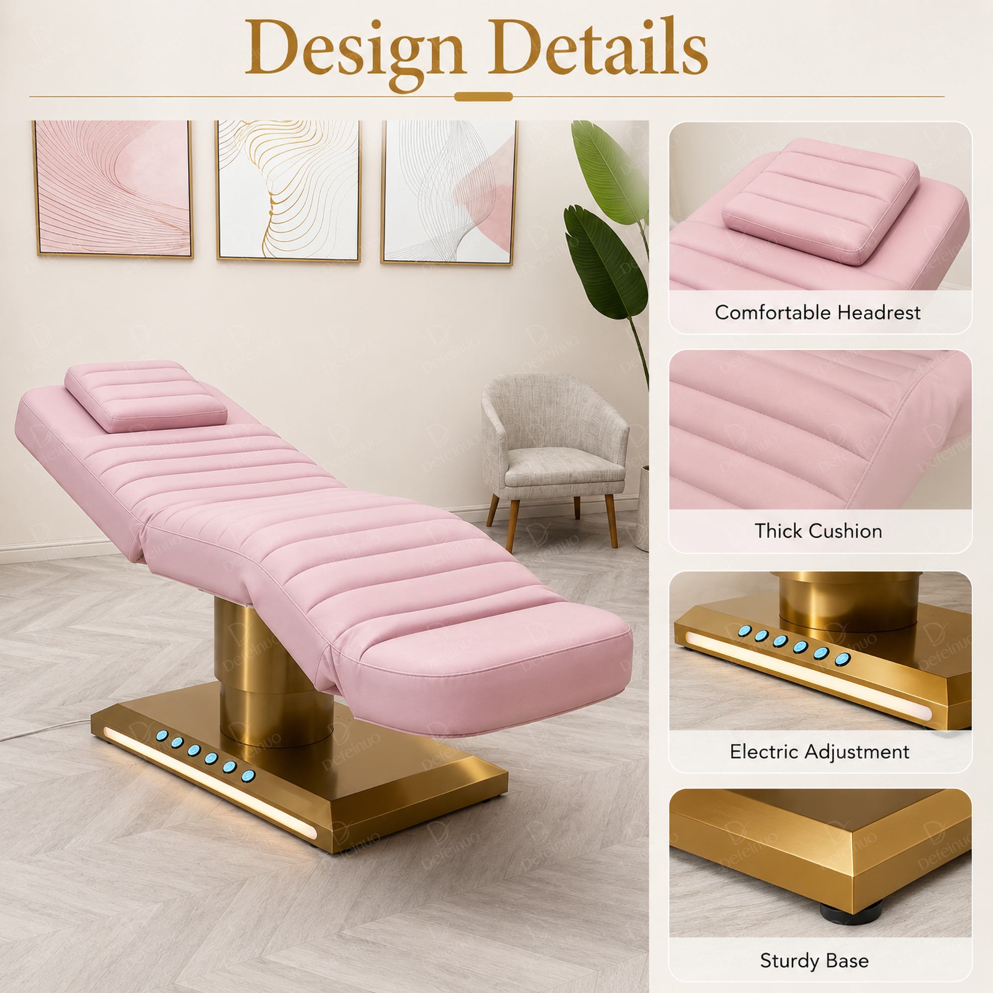 Pink 3 Motor Electric Massage Bed with Foot Control and Adjustable Backrest DN0031_Electric Beauty Chairs