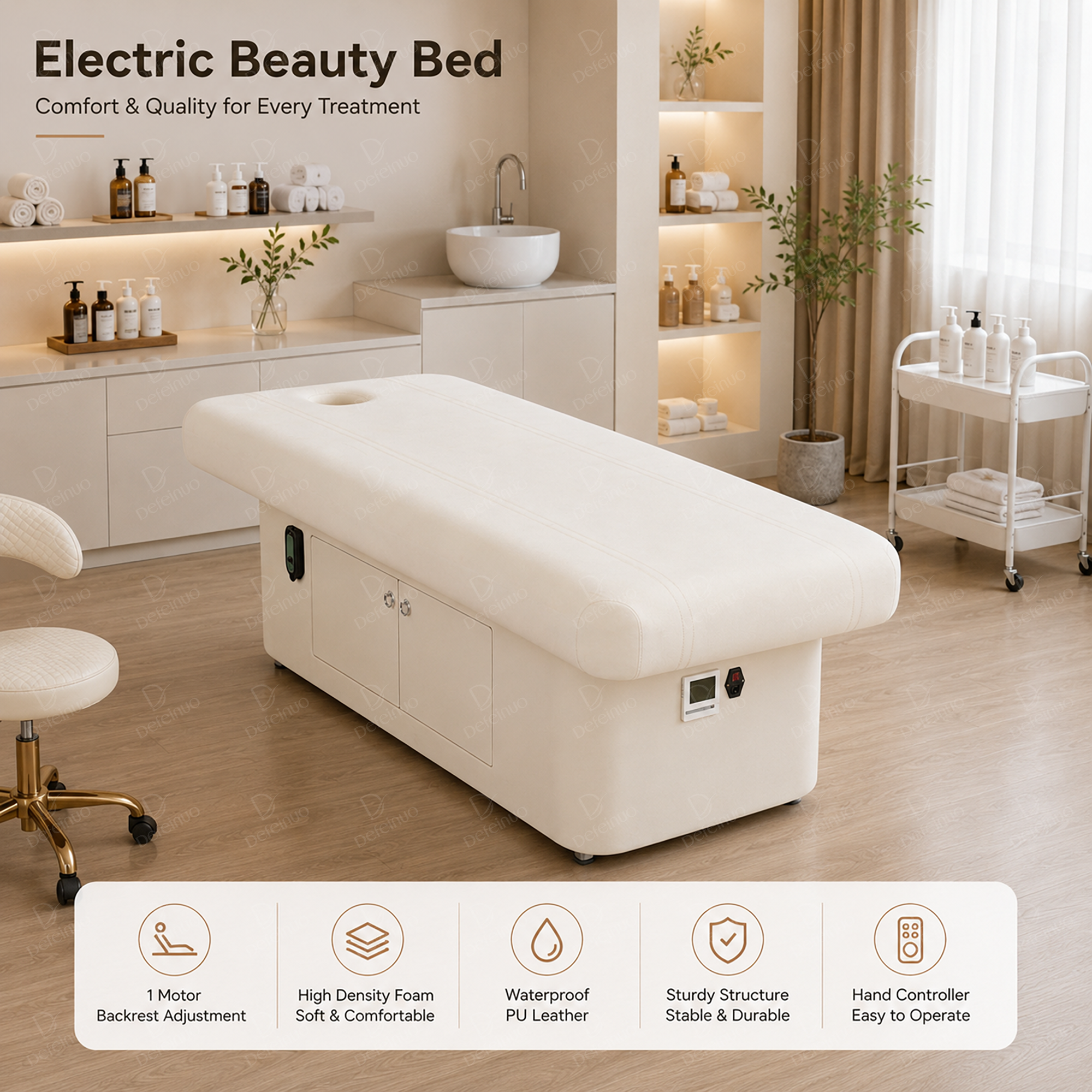 1 Motor Electric Beauty Bed with Heating Function and Storage Cabinet for Salon Use DN0003_1 Motor Beds