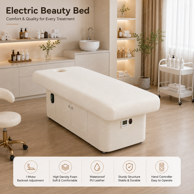 1 Motor Electric Beauty Bed with Heating Function and Storage Cabinet for Salon Use DN0003_1 Motor Beds