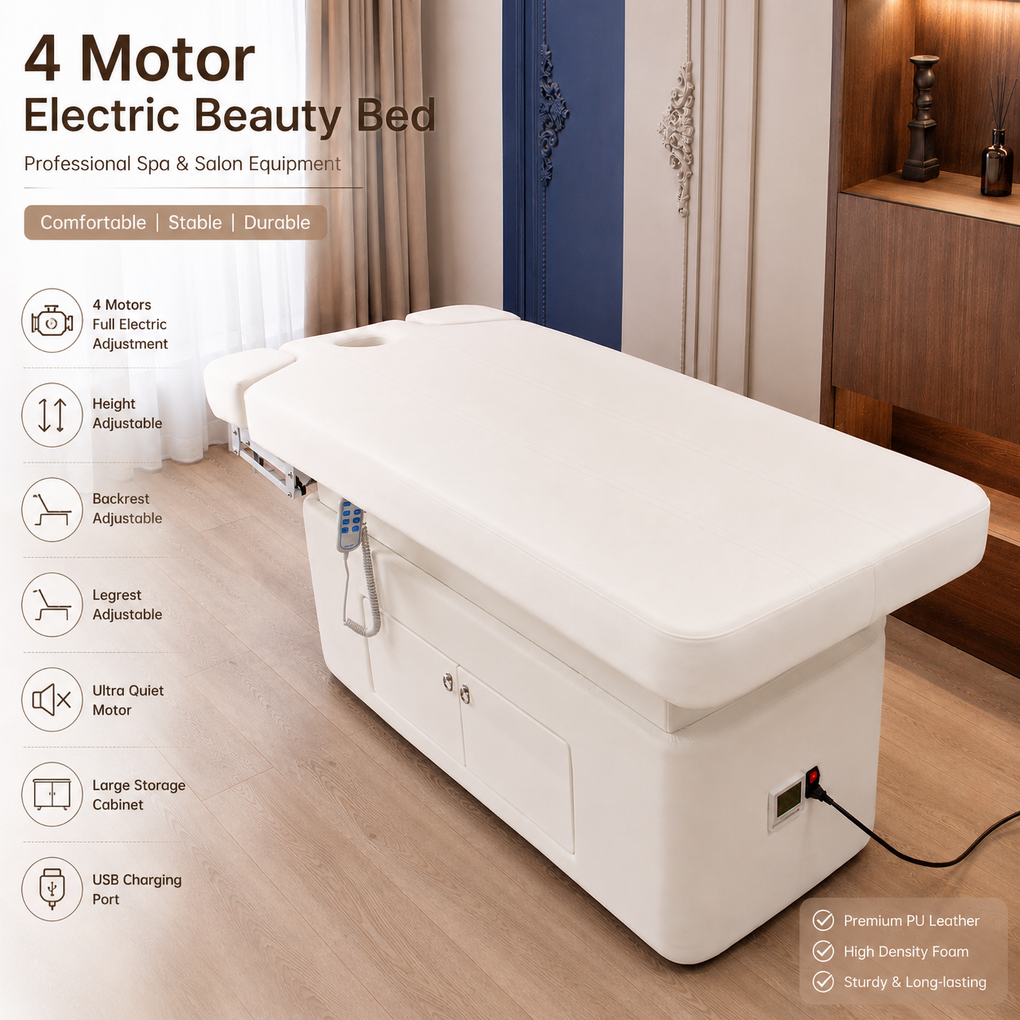 4 Motor Electric Beauty Bed with Adjustable Height and Heating DN0006_4 Motor Beds