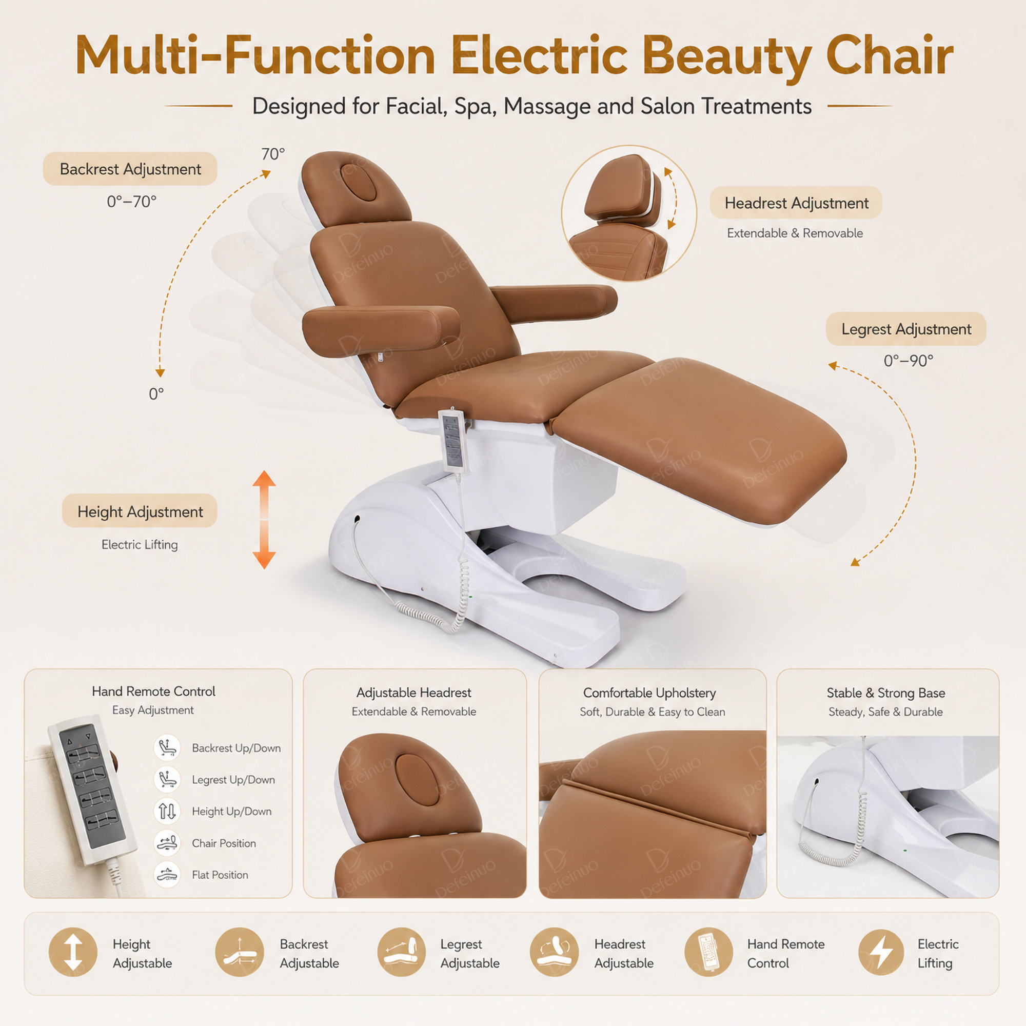 3 Motor Folding Electric Beauty Chair for Spa Facial and Massage Treatment DN0023_Electric Beauty Chairs