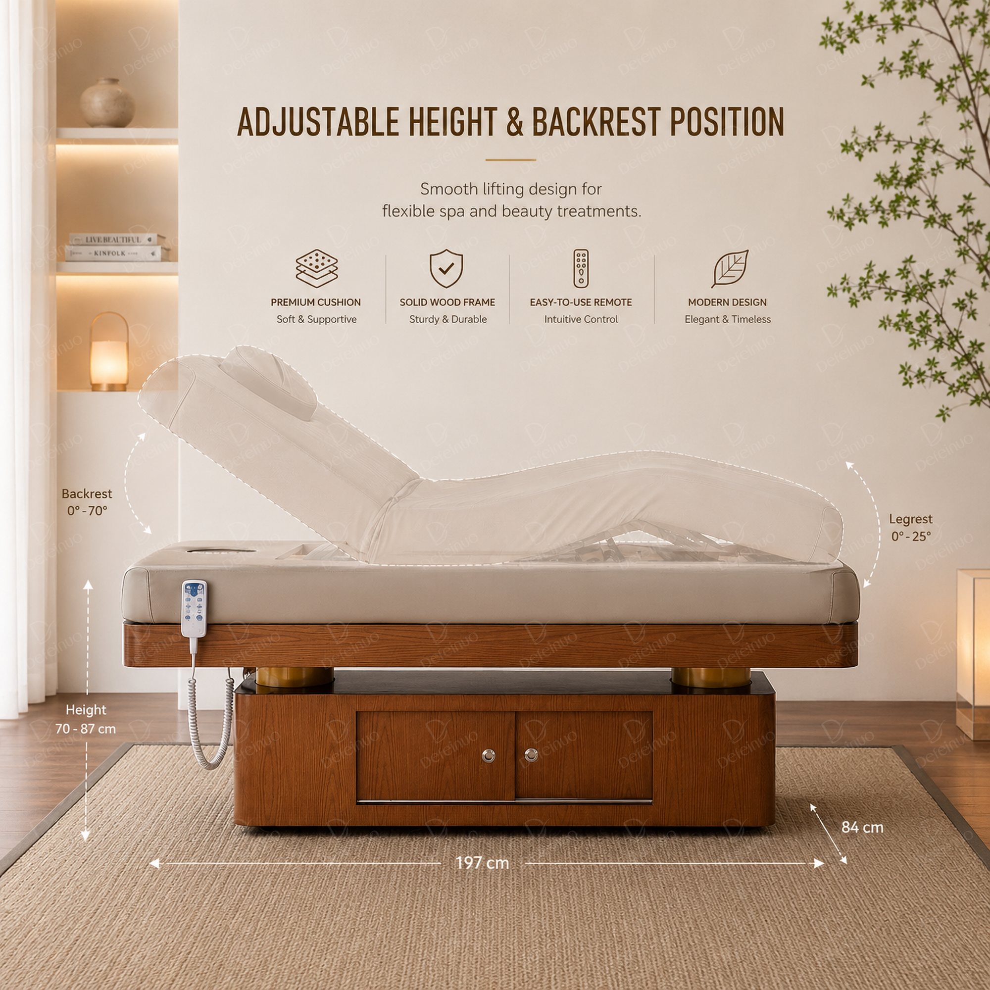 4 Motor Electric Spa Beauty Bed with Wooden Base for Salon Use DN0013_4 Motor Beds