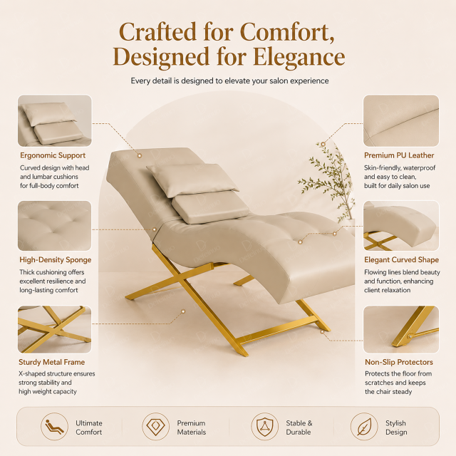 Curved Lash Extension Bed with Memory Foam Topper and Stainless Steel Frame DN0002_Lash Beds