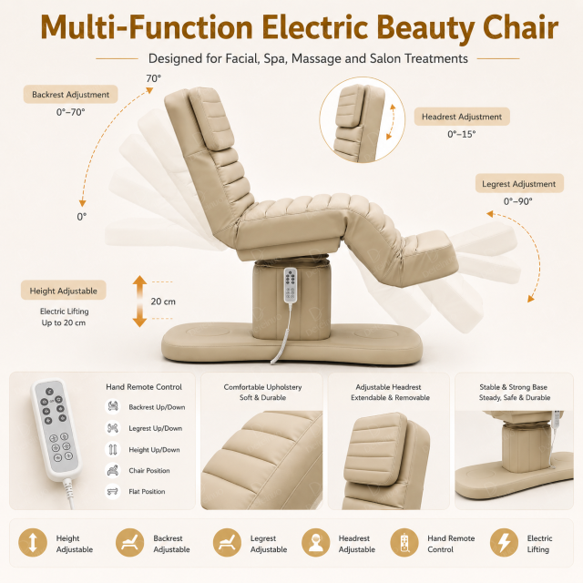 3 Motor Electric Beauty Chair for Lash Facial and Tattoo Treatment DN0237_Electric Beauty Chairs