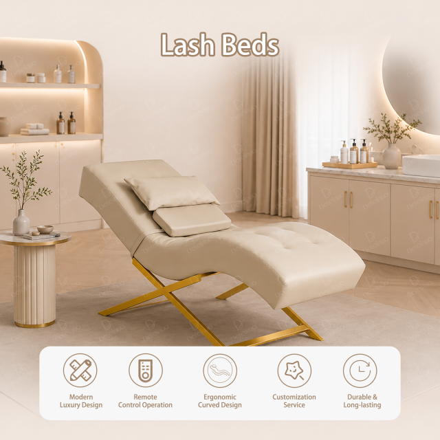 Curved Lash Extension Bed with Memory Foam Topper and Stainless Steel Frame DN0002_Lash Beds