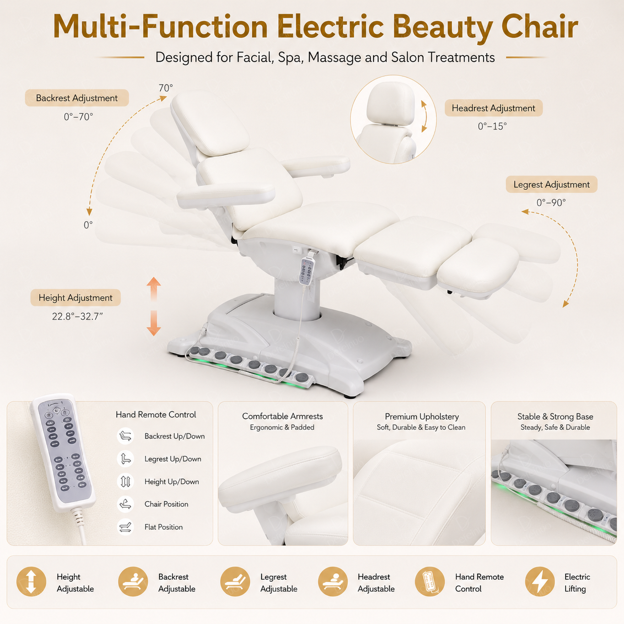 4 Motor Electric Beauty Chair with Backrest Lift and Heating Function DN0043_Electric Beauty Chairs