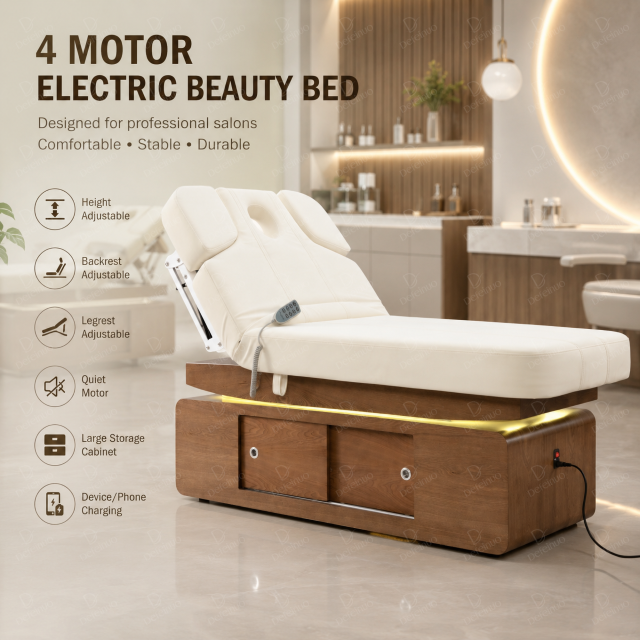 Professional 4 Motor Electric Beauty Bed with Storage Cabinet for Salon DN0007_4 Motor Beds