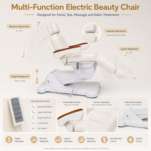 3 to 4 Motor Electric Beauty Chair with Armrests for Medical Spa DN0022_Electric Beauty Chairs