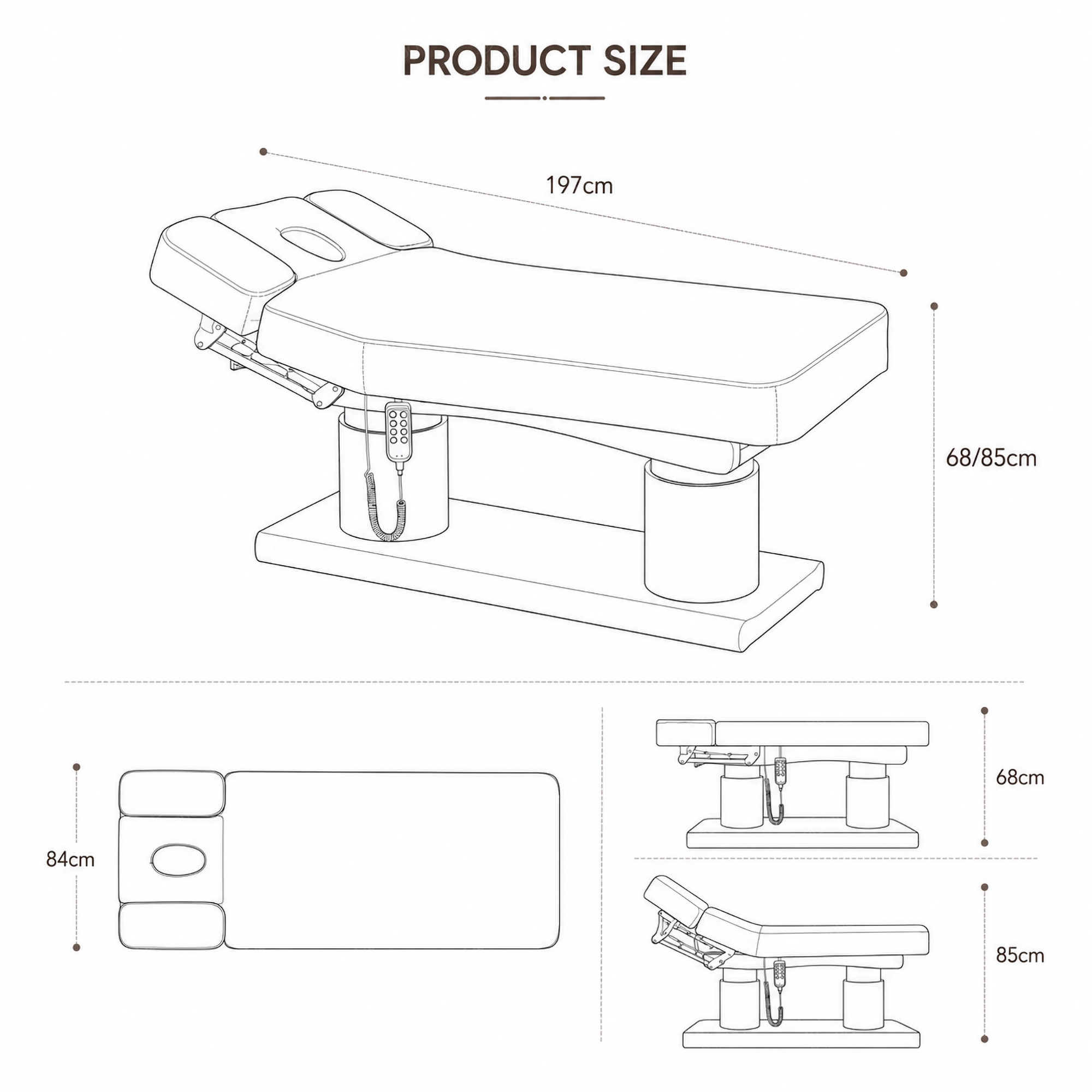 Heated Electric Beauty Bed with PU Leather for Lash and Facial Treatment DN0287_4 Motor Beds