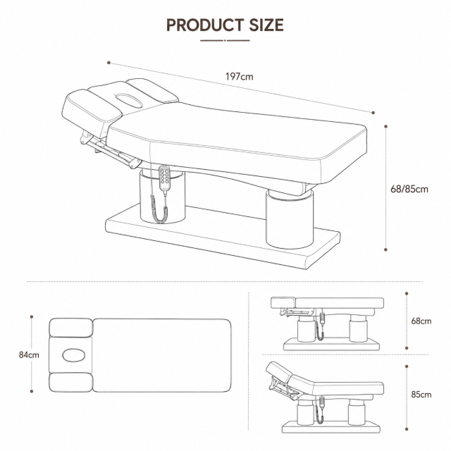 Heated Electric Beauty Bed with PU Leather for Lash and Facial Treatment DN0287_4 Motor Beds