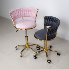 Velvet Upholstered Technician Chair with Gold Base for Salon Use DN0274_Technician Chairs