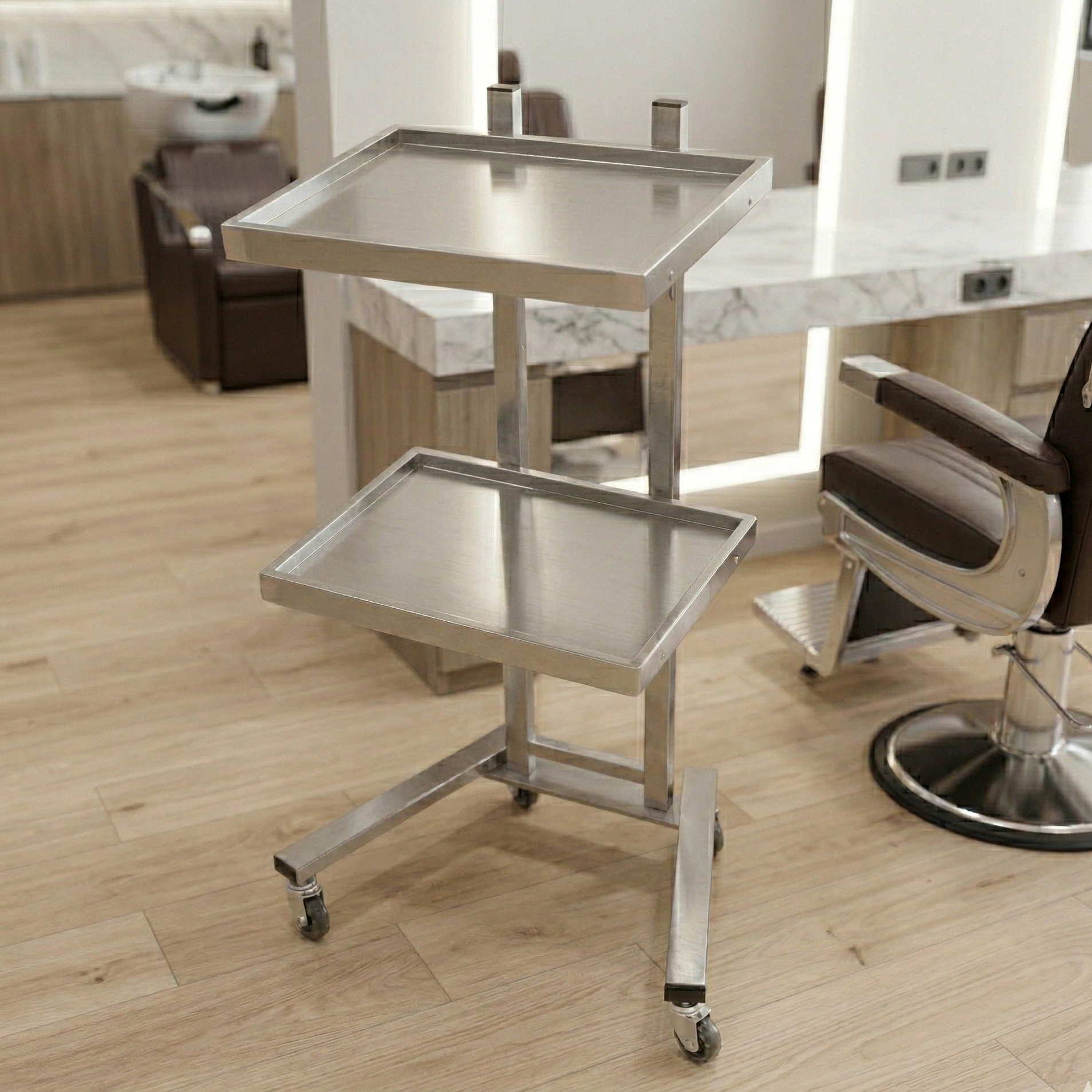 Double Layer Salon Utility Trolley Cart with Wheels for Beauty Salon DN0190_Salon Trolleys