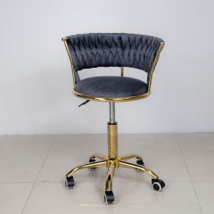 Velvet Upholstered Technician Chair with Gold Base for Salon Use DN0274_Technician Chairs