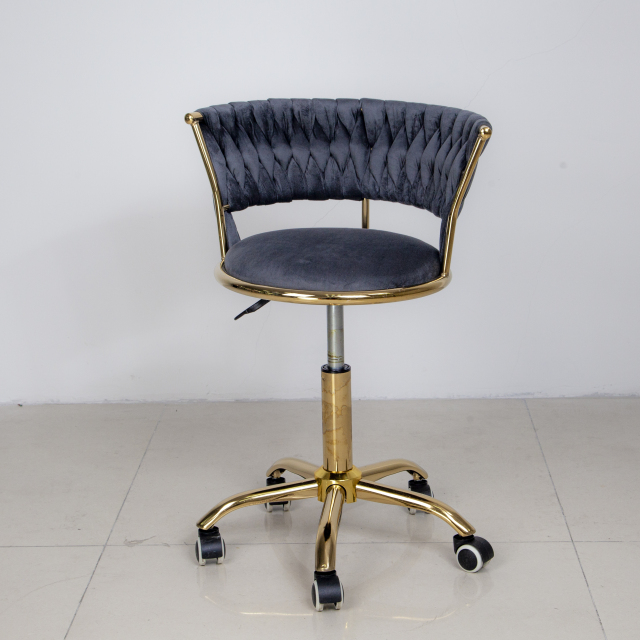 Velvet Upholstered Technician Chair with Gold Base for Salon Use DN0274_Technician Chairs