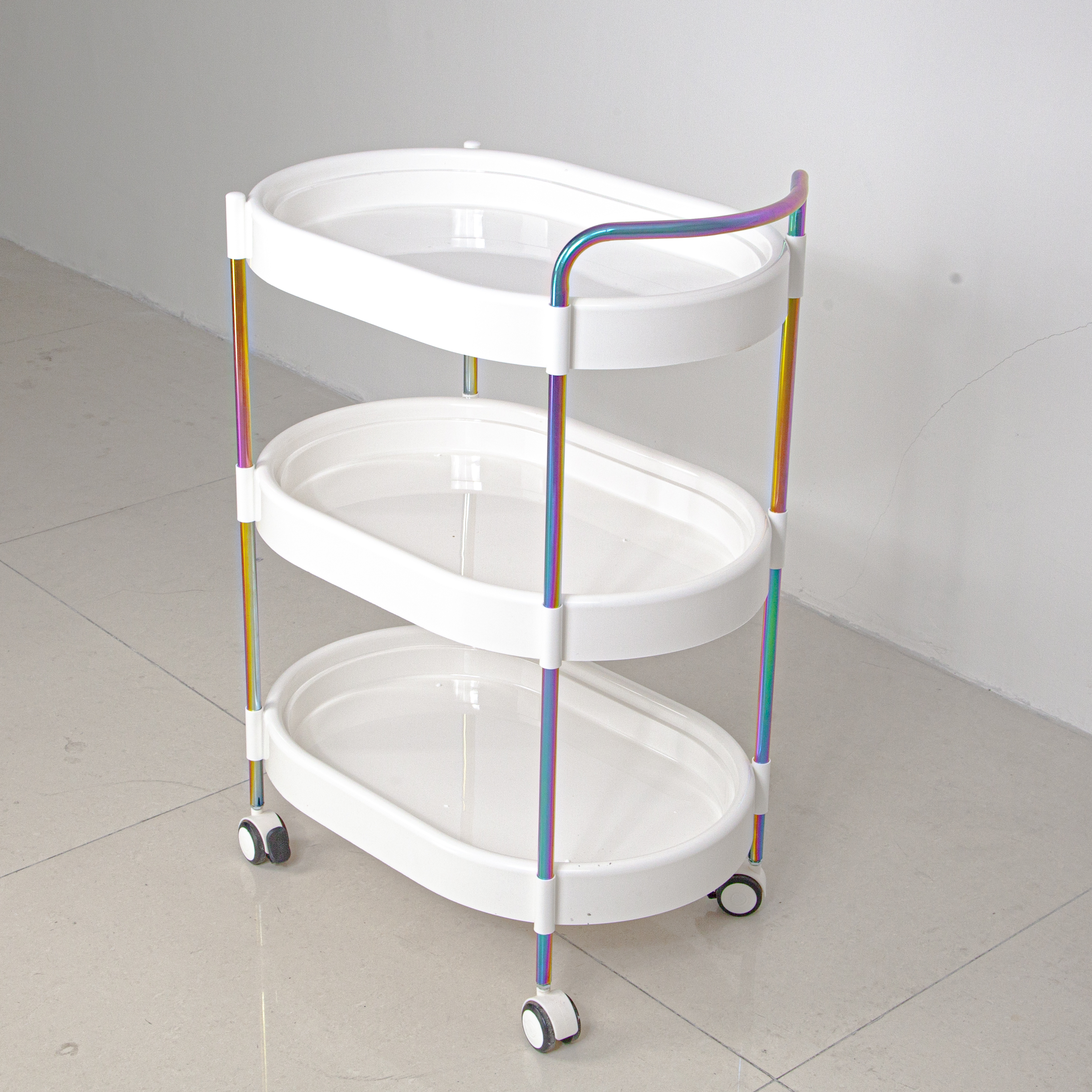 Modern Rainbow Plastic Salon Trolley Multi-tier Storage for Beauty Equipment Salon & Home Use in Living Room & Bathroom