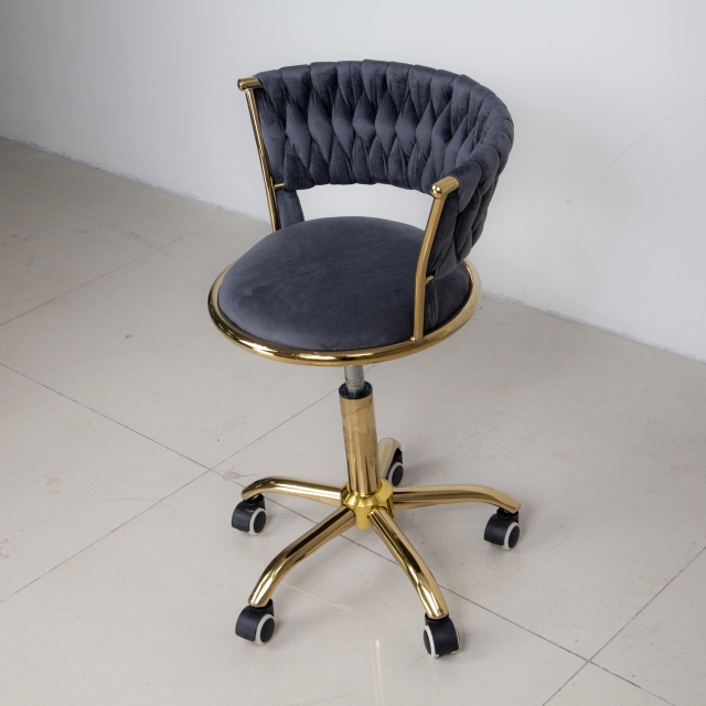 Velvet Upholstered Technician Chair with Gold Base for Salon Use DN0274_Technician Chairs
