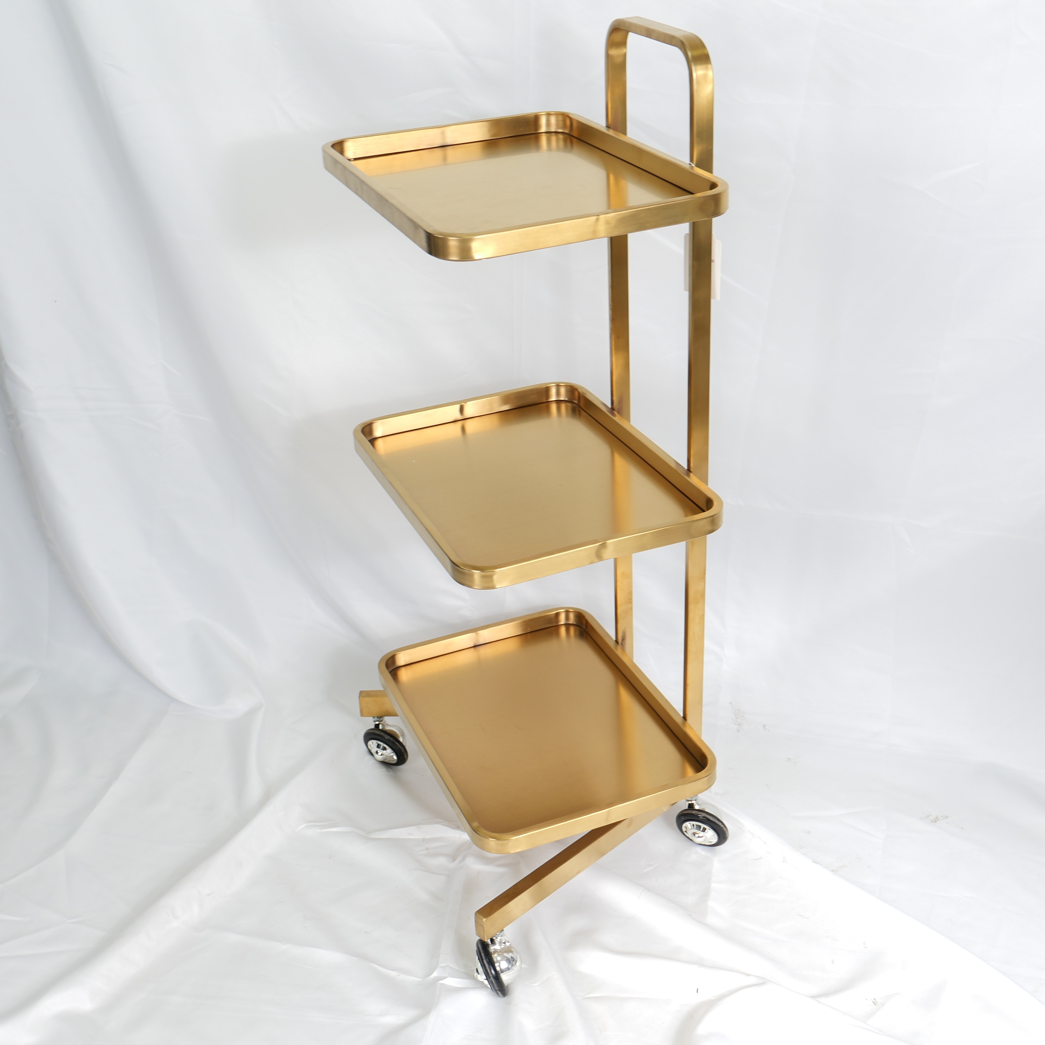 Folding Stainless Steel Salon Trolley Cart with Wheels for Hair Salon DN0191_Salon Trolleys