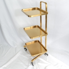 Folding Stainless Steel Salon Trolley Cart with Wheels for Hair Salon DN0191_Salon Trolleys