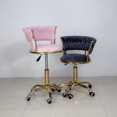 Velvet Upholstered Technician Chair with Gold Base for Salon Use DN0274_Technician Chairs