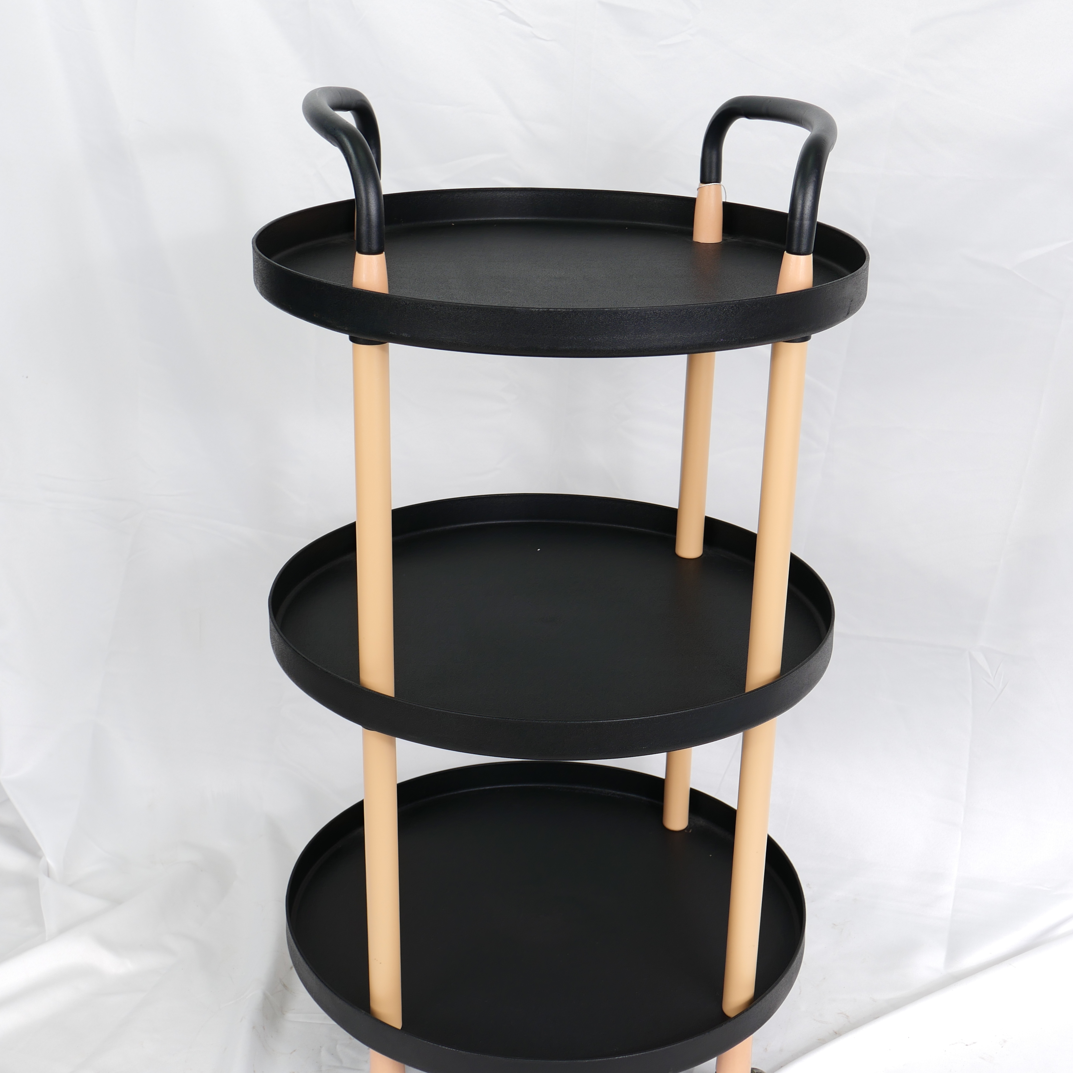 Foldable Plastic Wood Salon Trolley with Wheels for Beauty Salon Use DN0200_Salon Trolleys