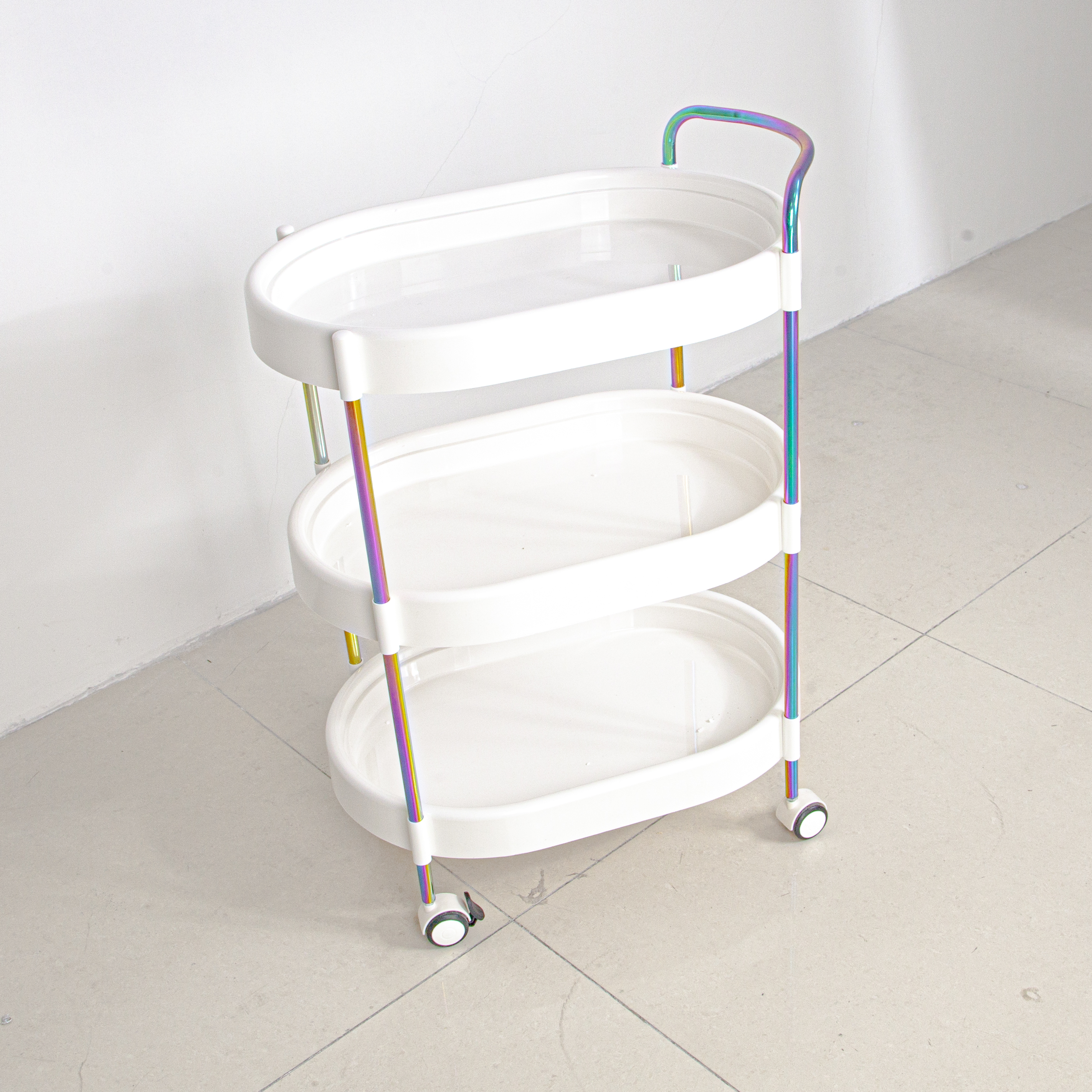 Modern Rainbow Plastic Salon Trolley Multi-tier Storage for Beauty Equipment Salon & Home Use in Living Room & Bathroom