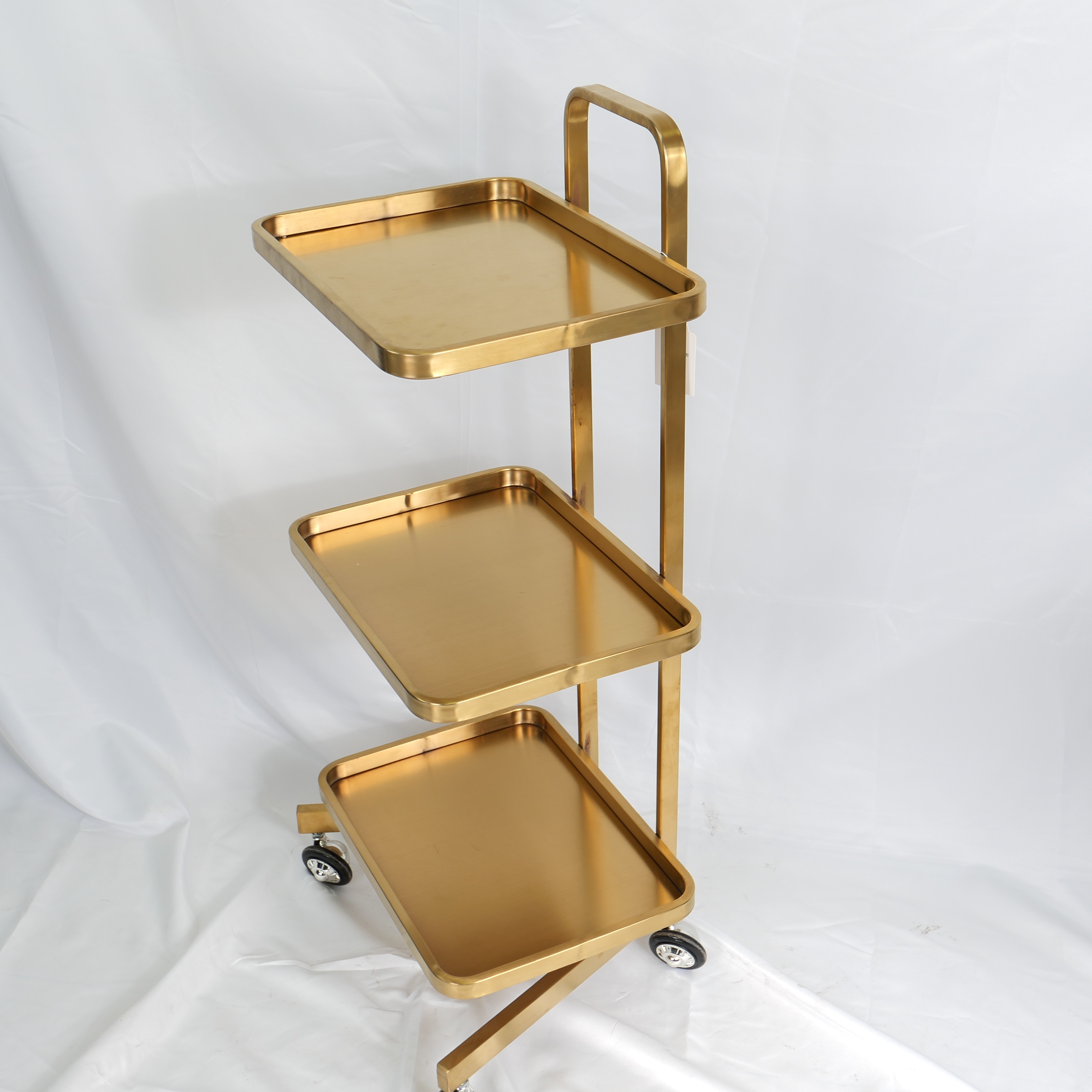 Folding Stainless Steel Salon Trolley Cart with Wheels for Hair Salon DN0191_Salon Trolleys