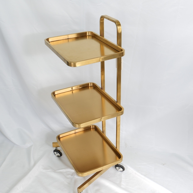 Folding Stainless Steel Salon Trolley Cart with Wheels for Hair Salon DN0191_Salon Trolleys
