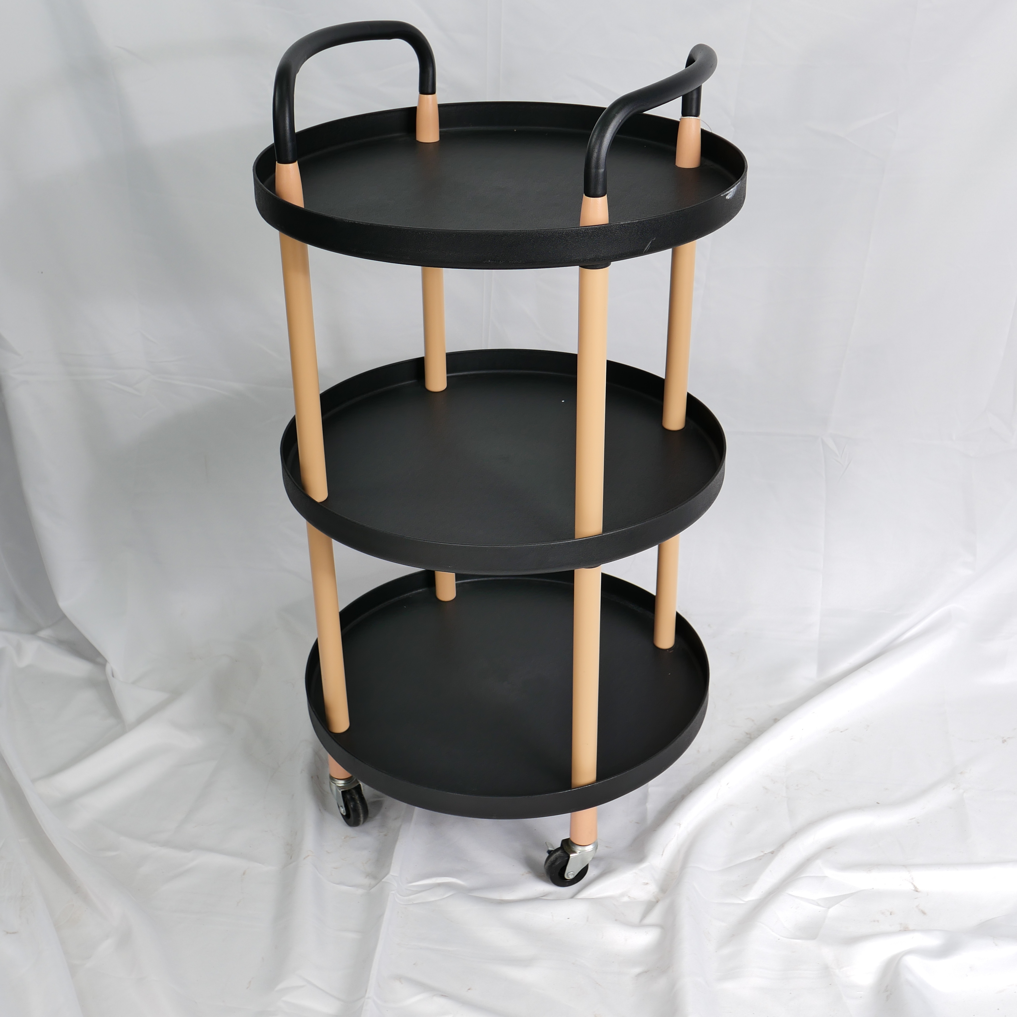 Foldable Plastic Wood Salon Trolley with Wheels for Beauty Salon Use DN0200_Salon Trolleys