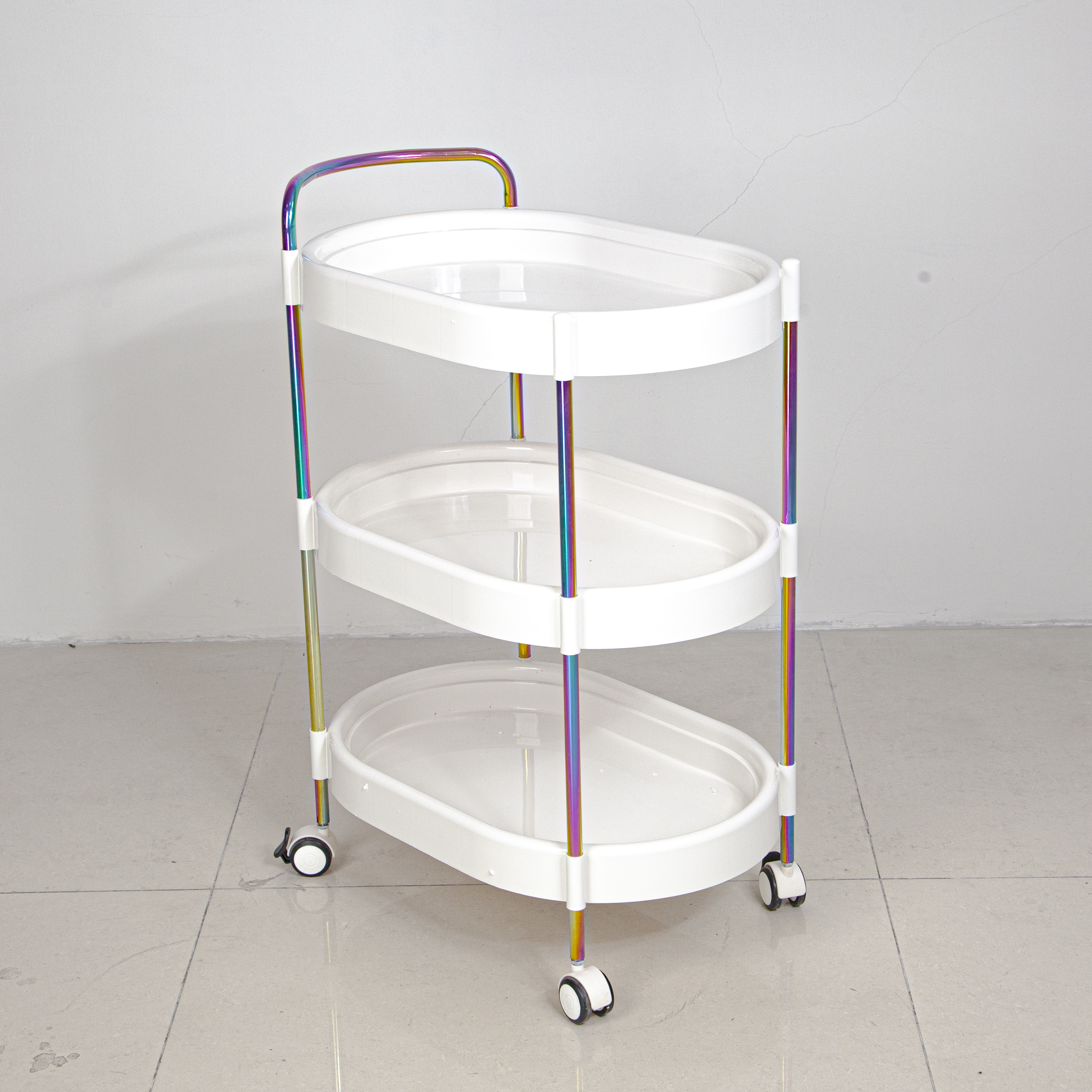Modern Rainbow Plastic Salon Trolley Multi-tier Storage for Beauty Equipment Salon & Home Use in Living Room & Bathroom