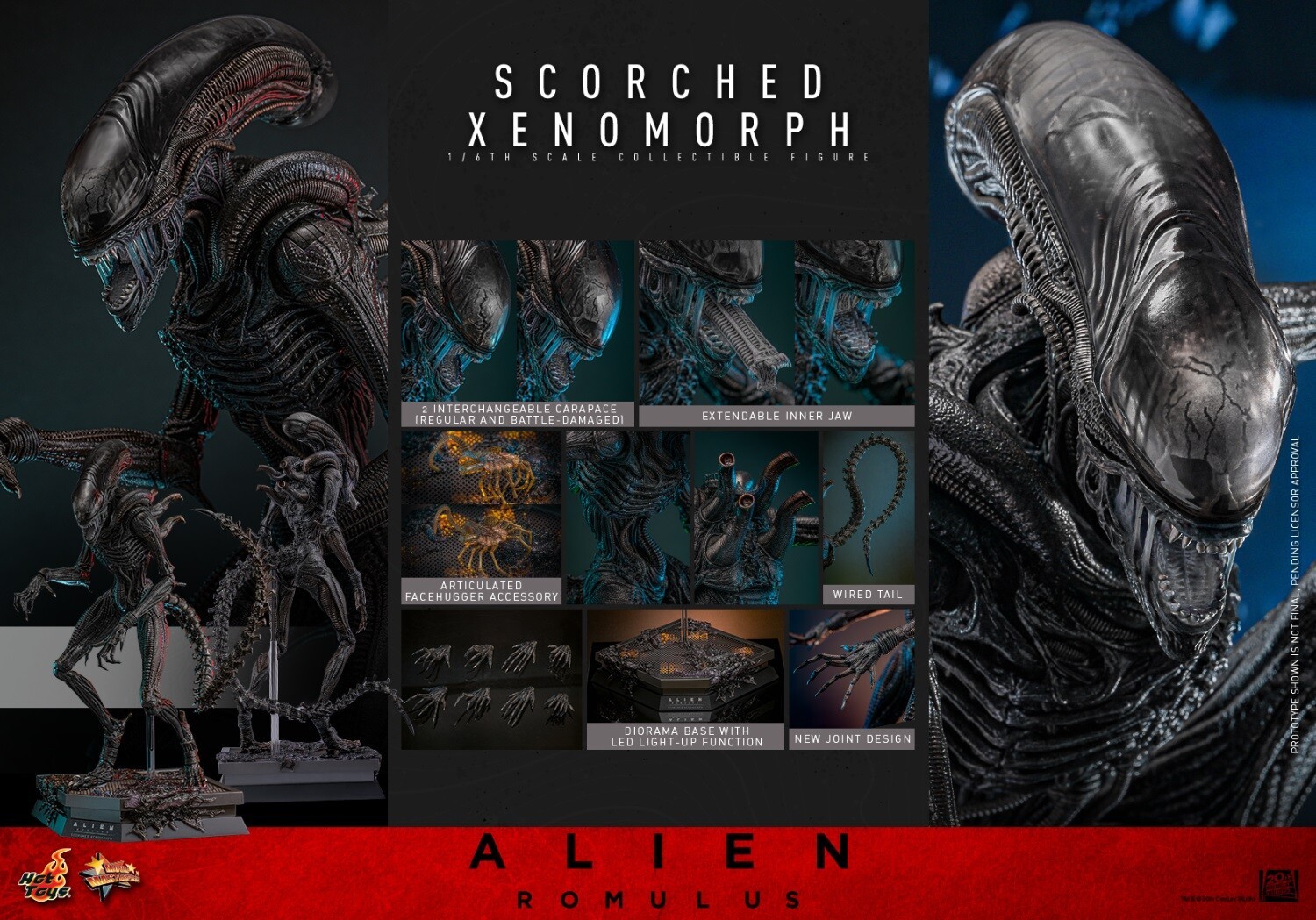 Ready! New Hot Toys MMS784 1/6 Alien: Romulus Scorched Xenomorph Action Figure