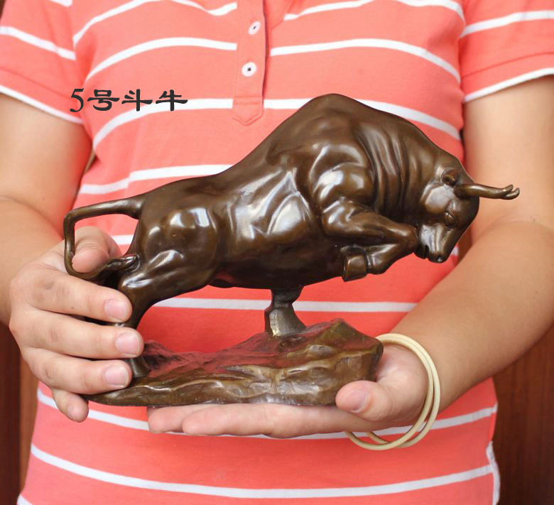 Medium size  Bronze coffee Wall Street Fierce Bull OX  Figure Statue 9"Long
