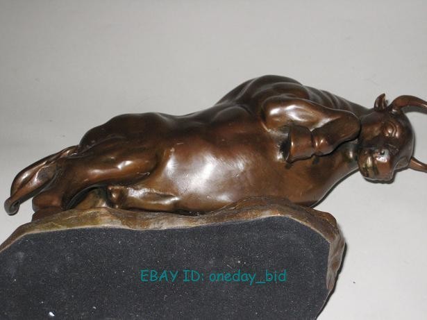 Medium size  Bronze coffee Wall Street Fierce Bull OX  Figure Statue 9"Long