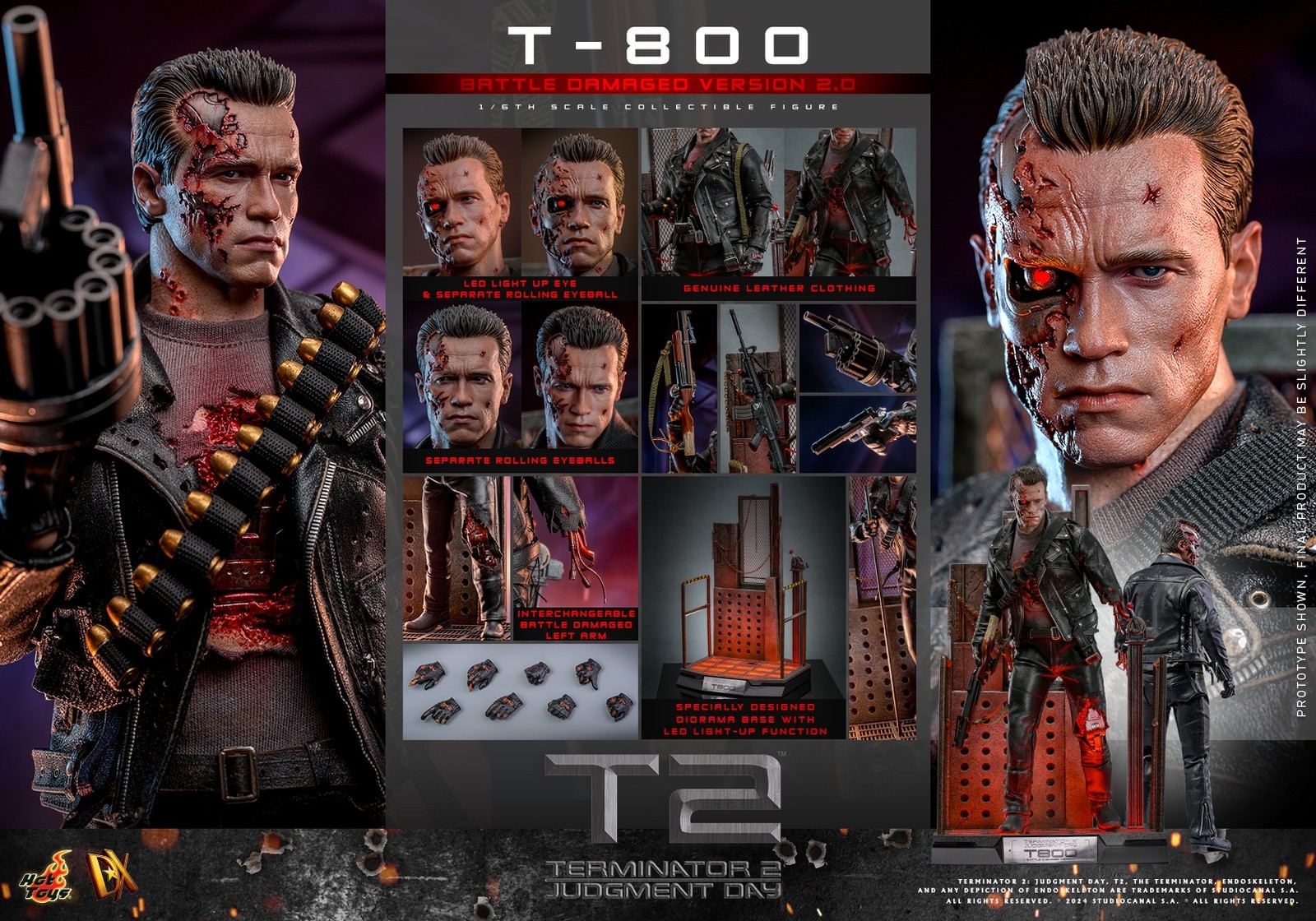 New Hot Toys DX46 1/6 Terminator 2: Judgment Day T-800 Battle Damaged 2.0 Figure