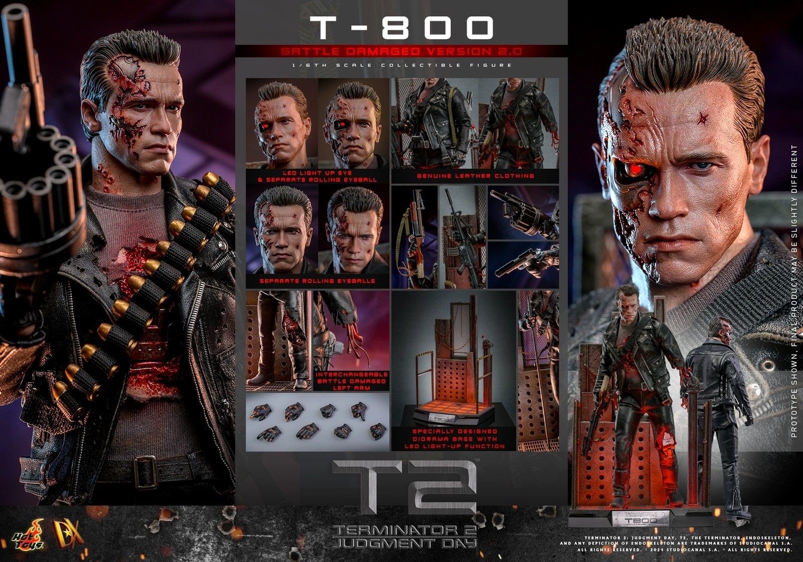 New Hot Toys DX46 1/6 Terminator 2: Judgment Day T-800 Battle Damaged 2.0 Figure