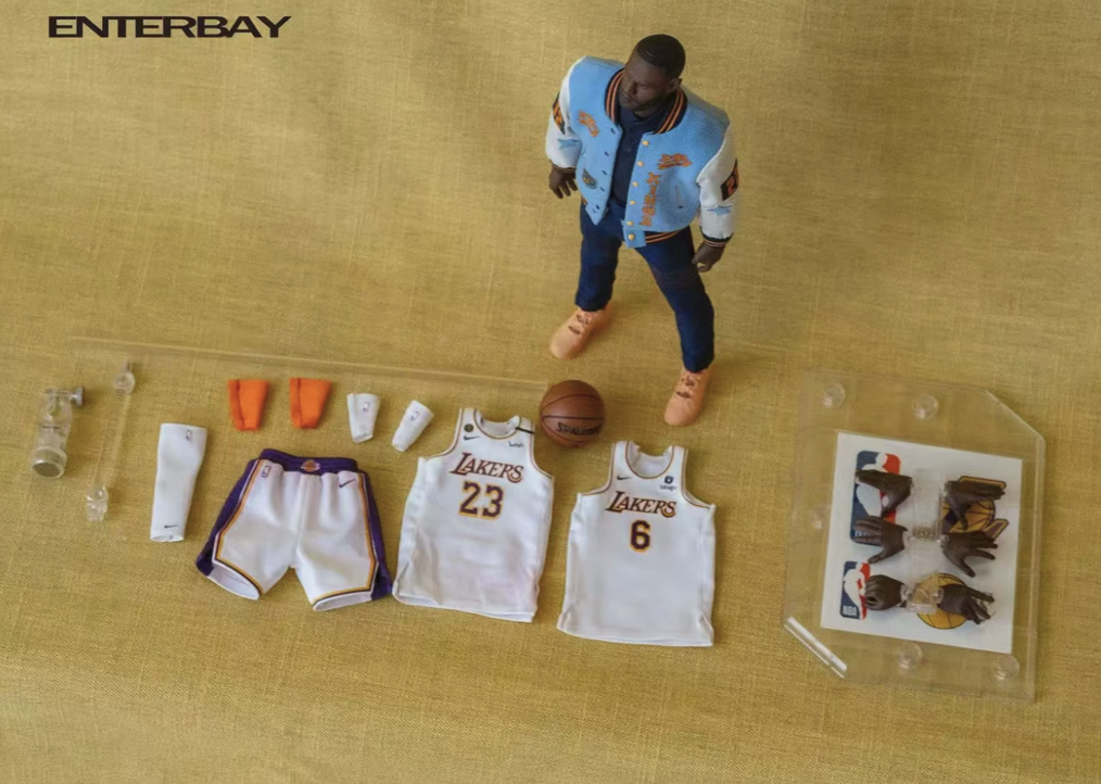 Enterbay 1/9 LeBron James Lakers #23 White Jersey &amp; Kings Jacket Set Figure NEW