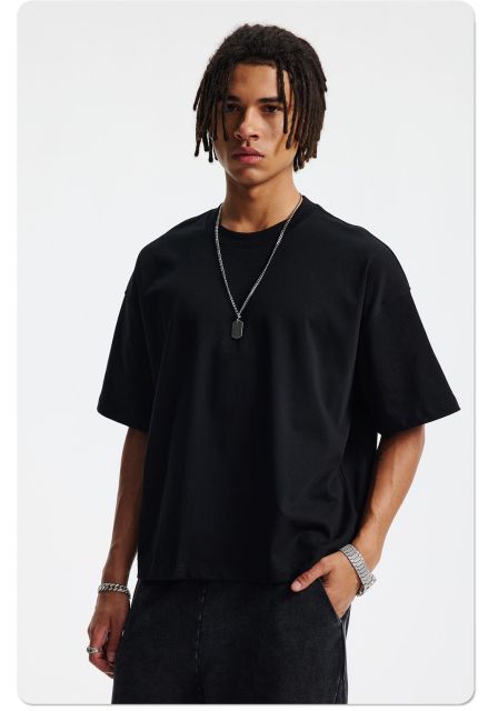 Premium 9.7oz Cotton Short Length Drop Shoulder Streetwear T-Shirt