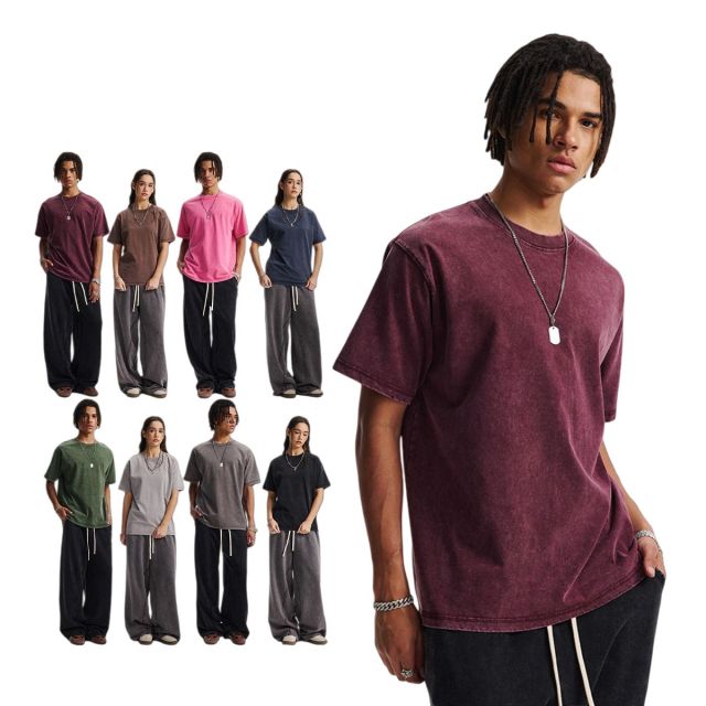 FLEXI APPAREL 275G acid wash heavyweight t-shirts with vintage snow wash texture and classic set-in sleeve fit